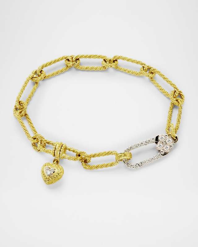 Happiness Two Tone 18K Gold Oval Link Bracelet with Diamonds